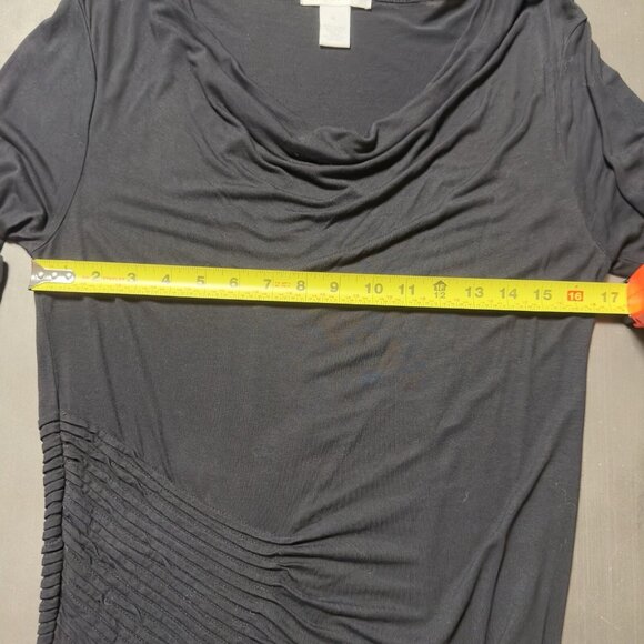 Design History Black Ruched Lightweight Long Tunic Pleated Stretch 3/4 Sleeve XL - Picture 6 of 10